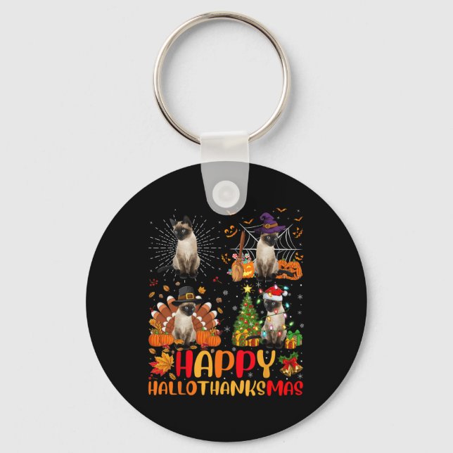 Halloween Thanksgiving Christmas Siamese Cat Hallo Key Ring (Front)