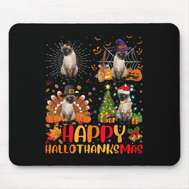Halloween Thanksgiving Christmas Siamese Cat Hallo Mouse Mat (Front)