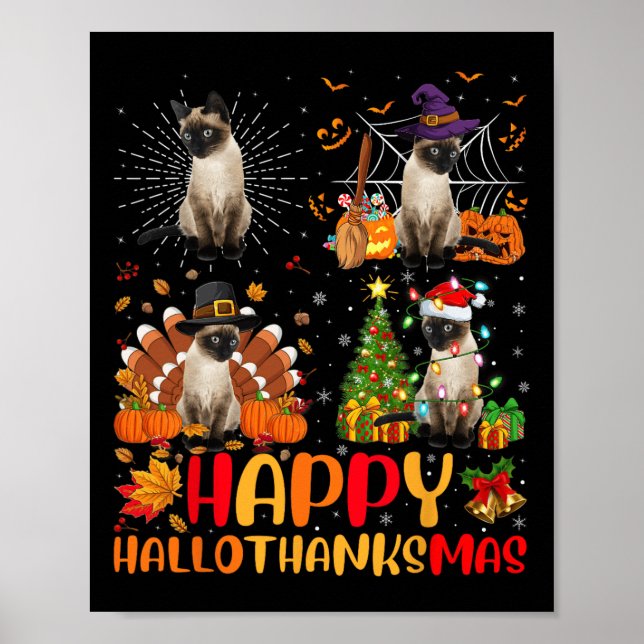 Halloween Thanksgiving Christmas Siamese Cat Hallo Poster (Front)