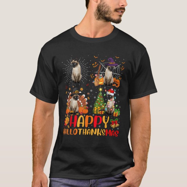 Halloween Thanksgiving Christmas Siamese Cat Hallo T-Shirt (Front)