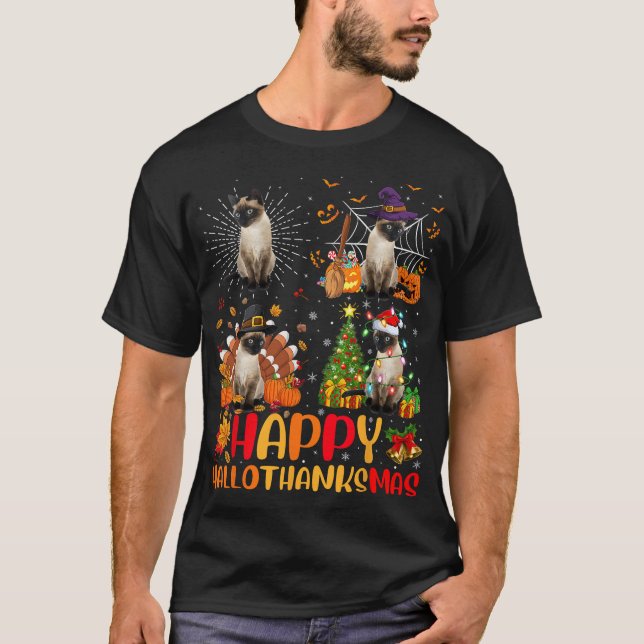 Halloween Thanksgiving Christmas Siamese Cat Hallo T-Shirt (Front)