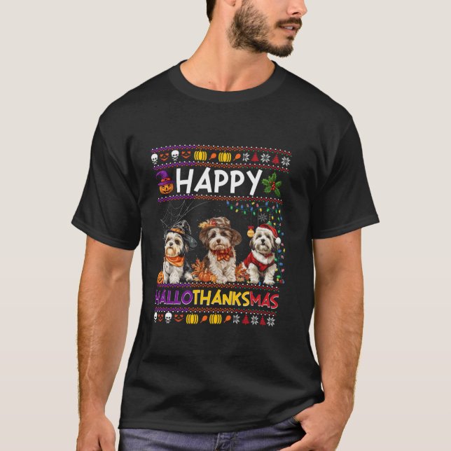 Halloween Thanksgiving Christmas Ugly Havanese Dog T-Shirt (Front)