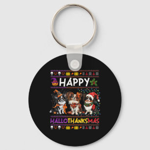 Halloween Thanksgiving Christmas Ugly Papillon Dog Key Ring