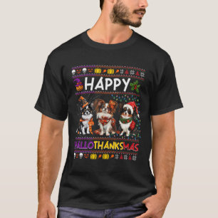Halloween Thanksgiving Christmas Ugly Papillon Dog T-Shirt
