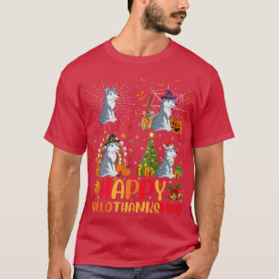 Halloween Thanksgiving Christmas Wolf Hallothanksm T-Shirt