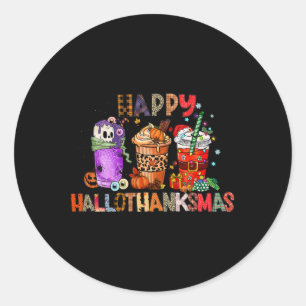 Halloween Thanksgiving Happy Hallothanksmas Coffee Classic Round Sticker