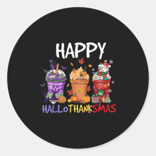 Halloween Thanksgiving Happy Hallothanksmas Season Classic Round Sticker