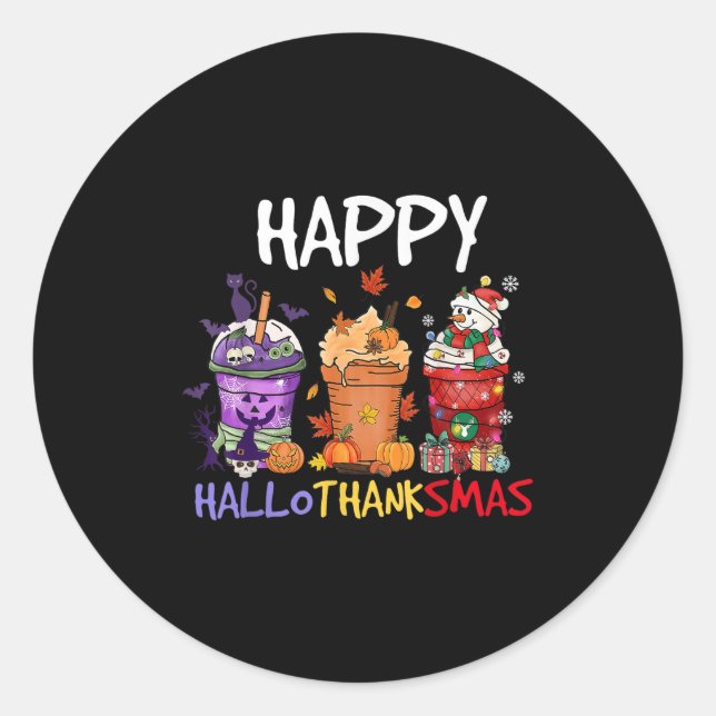 Halloween Thanksgiving Happy Hallothanksmas Season Classic Round Sticker (Front)