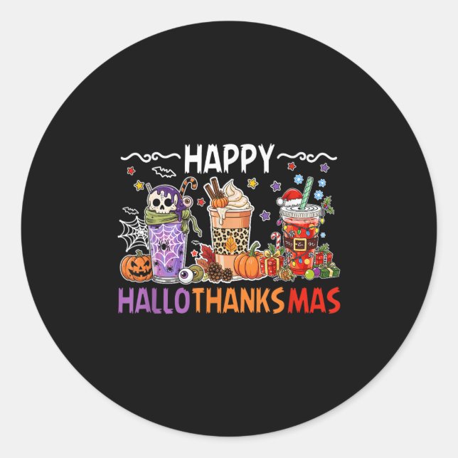 Halloween Thanksgiving Happy Season Coffee Halloth Classic Round Sticker (Front)