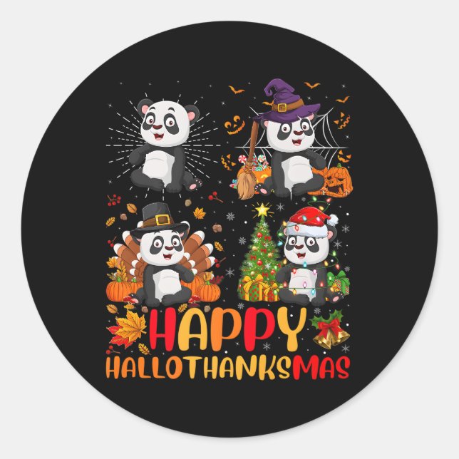 Halloween Thanksgiving Panda Hallothanksmas Classic Round Sticker (Front)