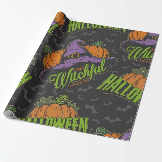 Halloween That's Witchy Thinking Pattern Wrapping Paper (Unrolled)