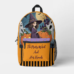 Halloween, The Pretty Witch and Her Friends Printe Printed Backpack