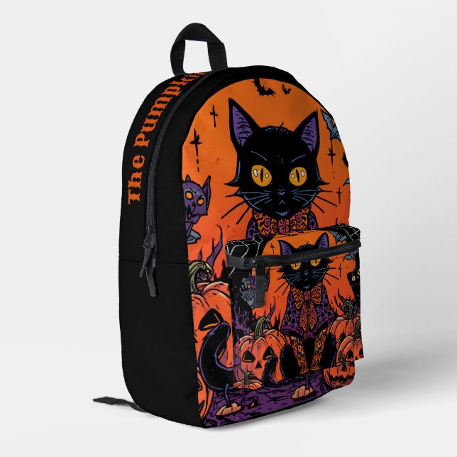 Halloween,The Pumpkin Patch Prowler ,Black Cat Printed Backpack (Back Corner Left)