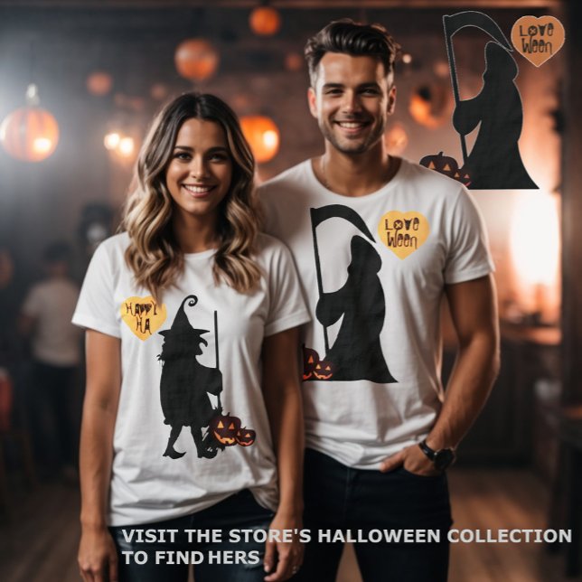 Halloween The Reaper Hauntingly in Love T-Shirt (Halloween funny couples matching tee. The reaper and the witch. )