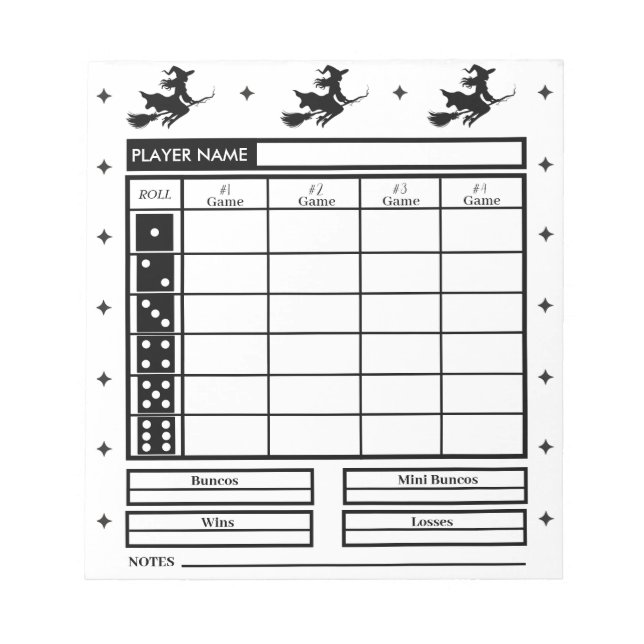 Halloween Theme Bunco Score Pad  Witch Flying  (Front)