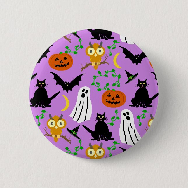 Halloween Theme Collage Toss Pattern Purple 6 Cm Round Badge (Front)