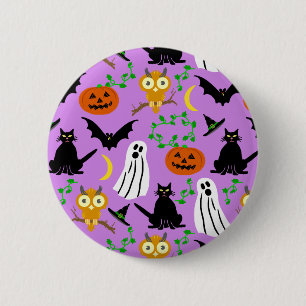 Halloween Theme Collage Toss Pattern Purple 6 Cm Round Badge
