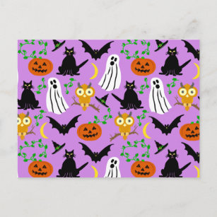 Halloween Theme Collage Toss Pattern Purple Postcard