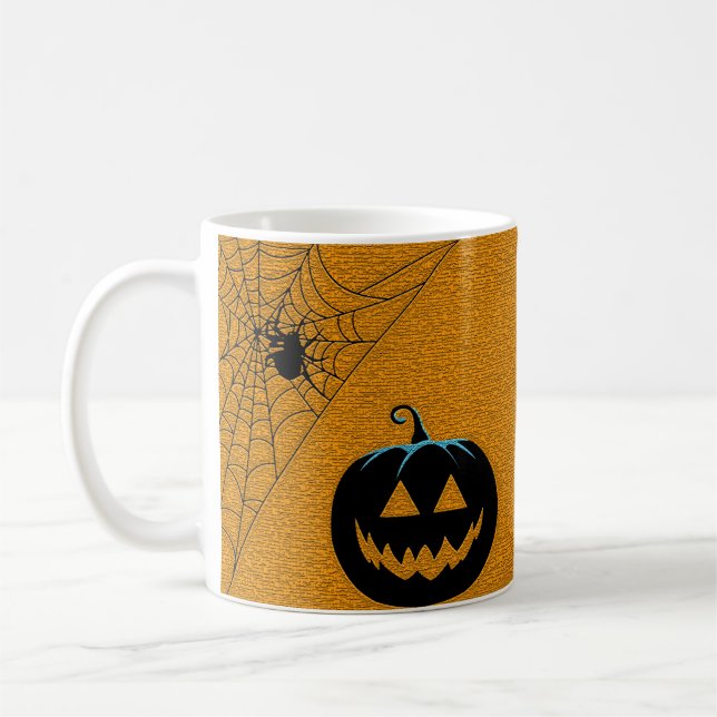 Halloween Theme Pumpkin and Spider Coffee Mug (Left)