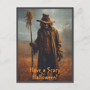 Halloween Theme - Scary Looking Scarecrow Postcard