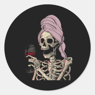 Halloween Theme Skeleton Wine Classic Round Sticker