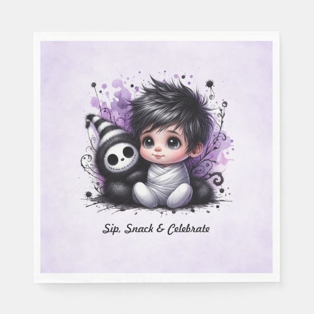 Halloween-themed Baby Shower – Purple Gothic Baby  Napkin (Front)