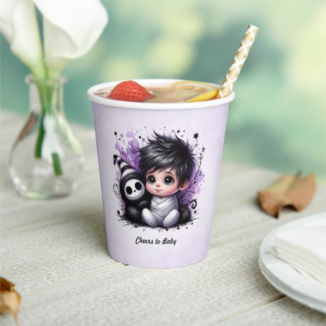 Halloween-themed Baby Shower – Purple Gothic Baby  Paper Cups (Insitu)