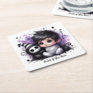Halloween-themed Baby Shower – Purple Gothic Baby Square Paper Coaster