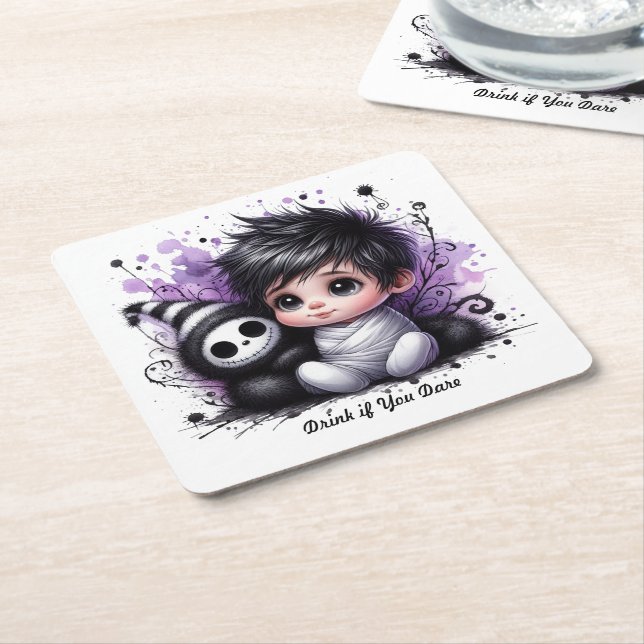 Halloween-themed Baby Shower – Purple Gothic Baby  Square Paper Coaster (Angled)