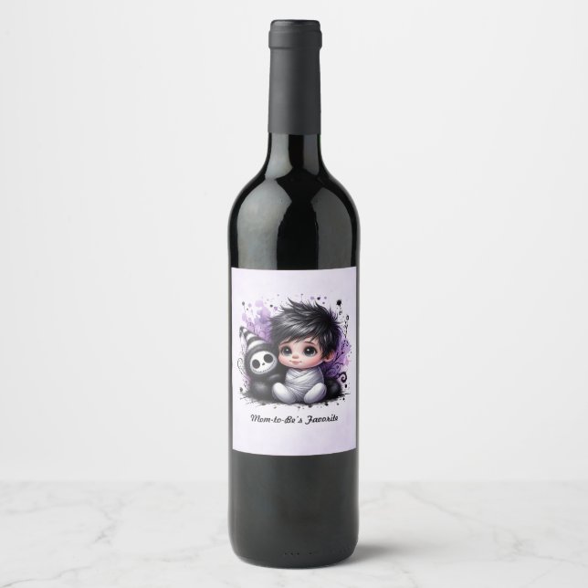 Halloween-themed Baby Shower – Purple Gothic Baby  Wine Label (Front)