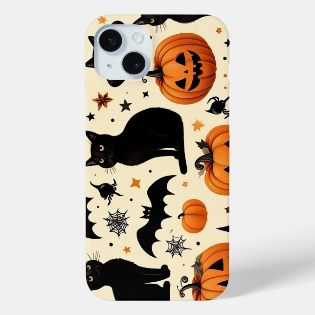 Halloween-Themed Black Cat and Pumpkin Pattern Case-Mate iPhone Case (Back)
