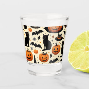 Halloween-Themed Black Cat and Pumpkin Pattern Shot Glass