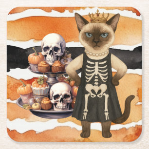 Halloween themed for Cat Lovers with cupcakes Square Paper Coaster
