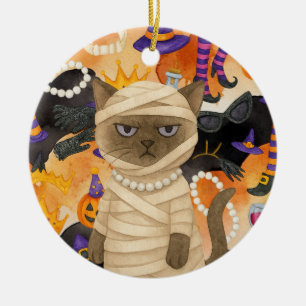Halloween themed for Siamese Cat Lovers  Ceramic Tree Decoration