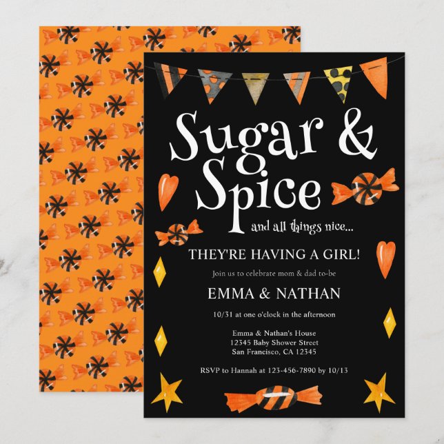 Halloween Themed It's a Girl Couple's Baby Shower Invitation (Front/Back)
