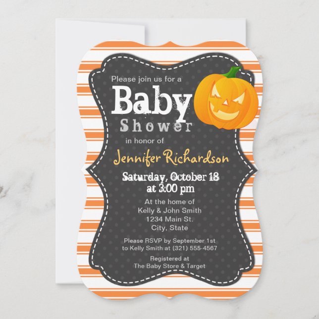 Halloween themed Pumpkin Baby Shower Invitation (Front)