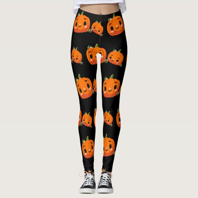 Halloween themed pumpkin pattern  leggings (Front)