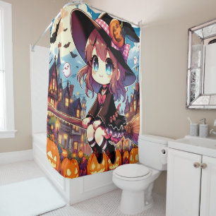 Halloween-Themed Shower Curtain for Manga Lovers