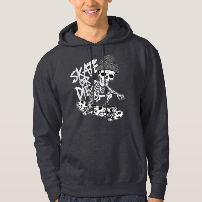 Halloween-Themed Skeleton Skateboarder Art: Styliz Hoodie (Front)