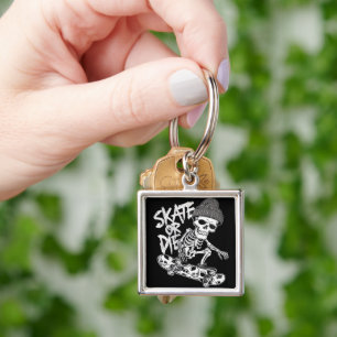 Halloween-Themed Skeleton Skateboarder Art: Styliz Key Ring