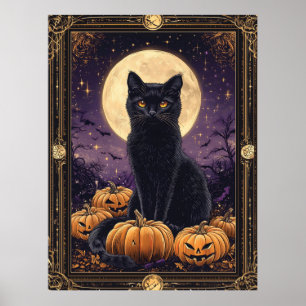 Halloween themed tarot card with a black cat poster