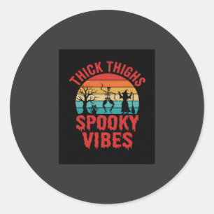 Halloween Thick Thighs Spooky Vibes Skeleton Desig Classic Round Sticker