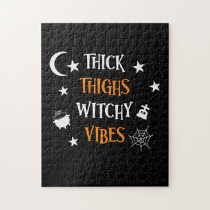 Halloween Thick Thighs Witch Vibes Birthday Jigsaw Puzzle