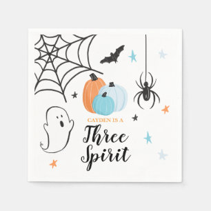 Halloween Three Spirit 3rd Birthday Blue Pumpkins Napkin