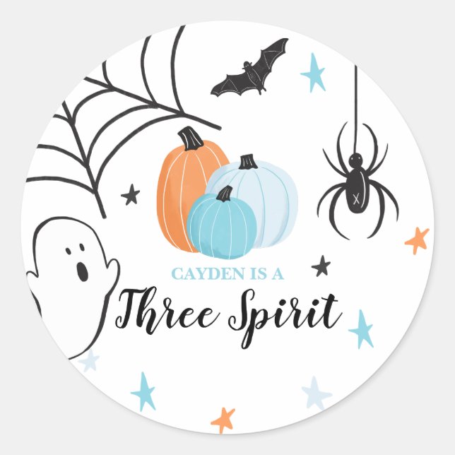 Halloween Three Spirit Birthday Blue Pumpkins Classic Round Sticker (Front)