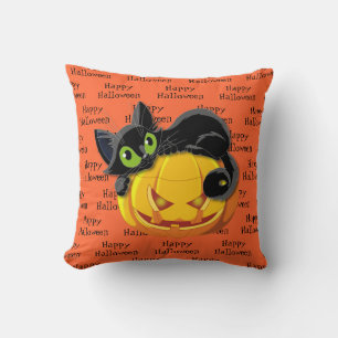Halloween Throw Pillow-Black Cat Cushion