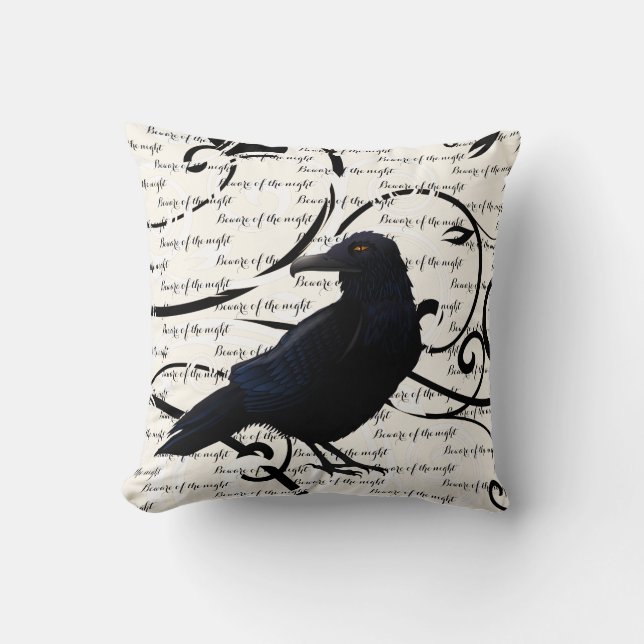 Halloween Throw Pillow-Raven Cushion (Front)