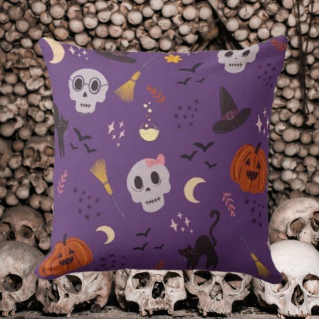 Halloween Throw Pillow – Skulls, Pumpkins, Cats (Creator Uploaded)