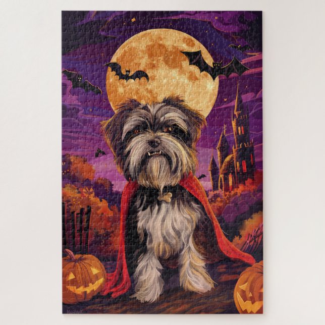 Halloween Tibetan Terrier Vampire Pumpkins Scary  Jigsaw Puzzle (Vertical)