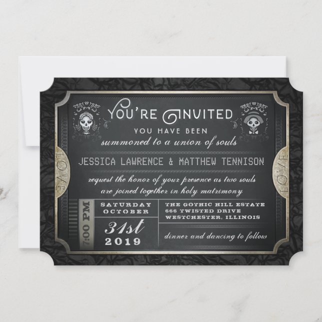 Halloween Ticket Union of Souls Wedding Invitation (Front)